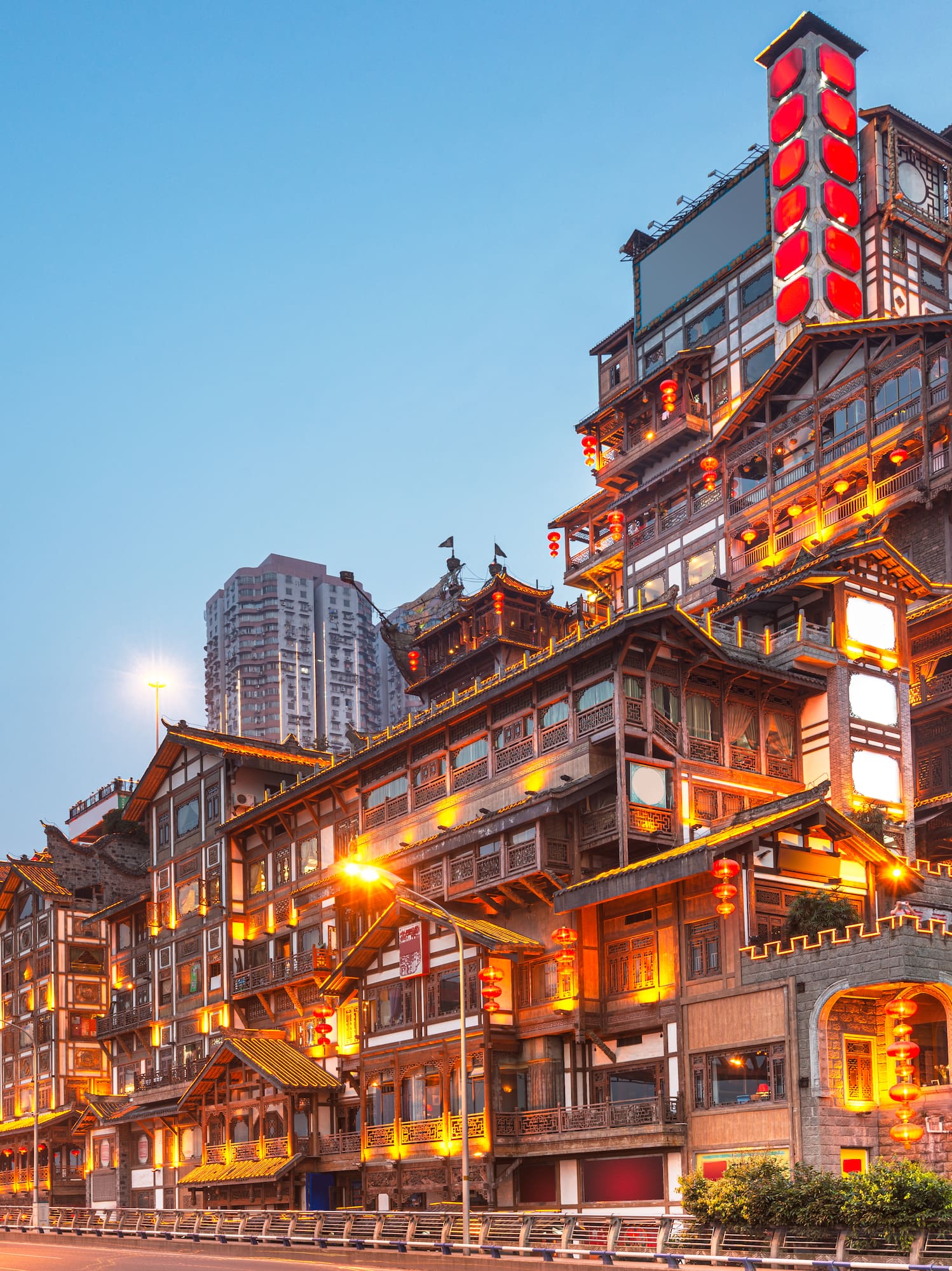 a building with lights on it