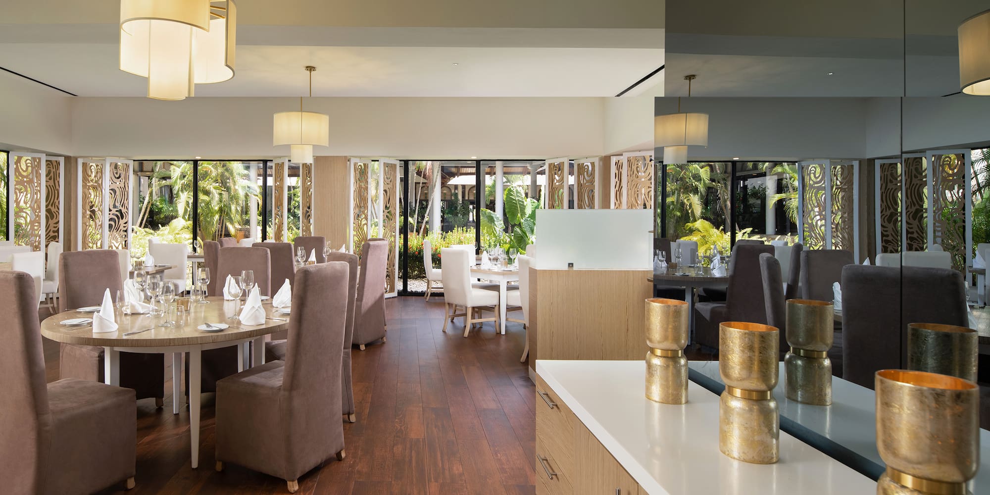 a room with tables and chairs