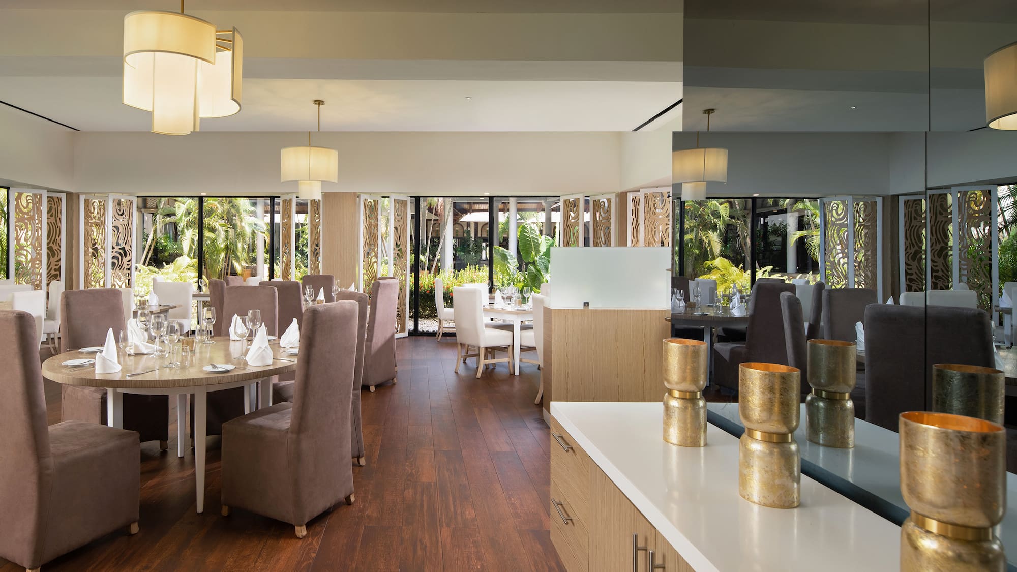 a room with tables and chairs