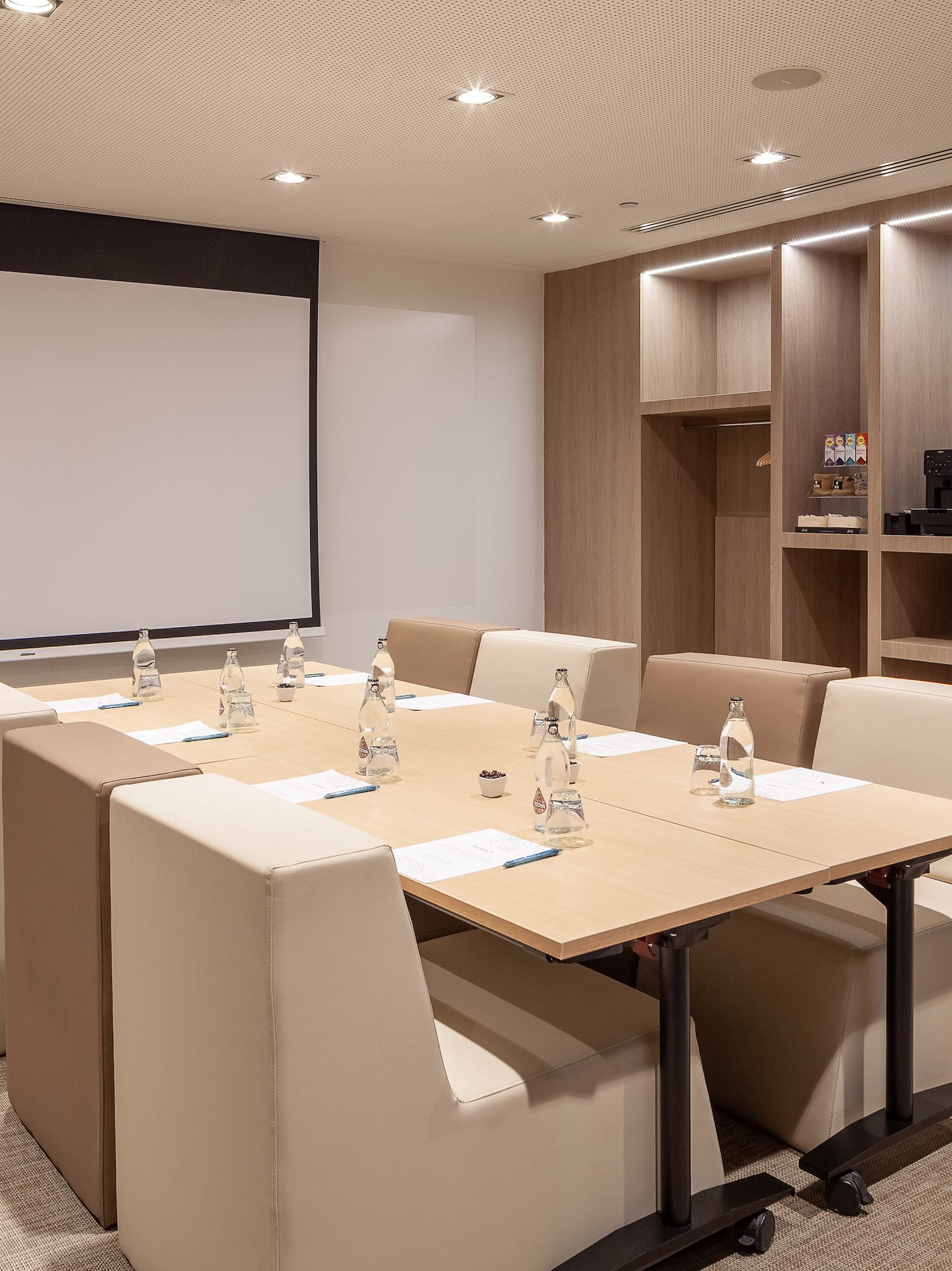 a room with a table and chairs