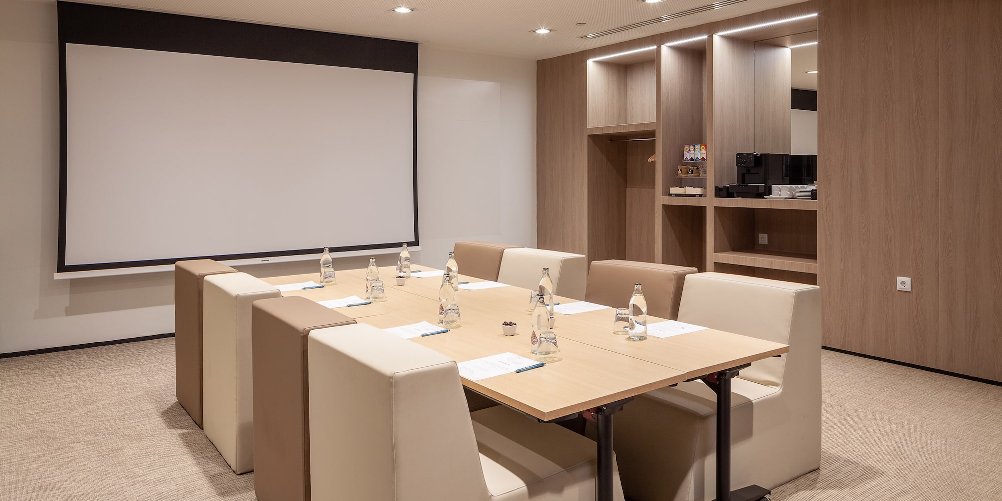 a room with a table and chairs