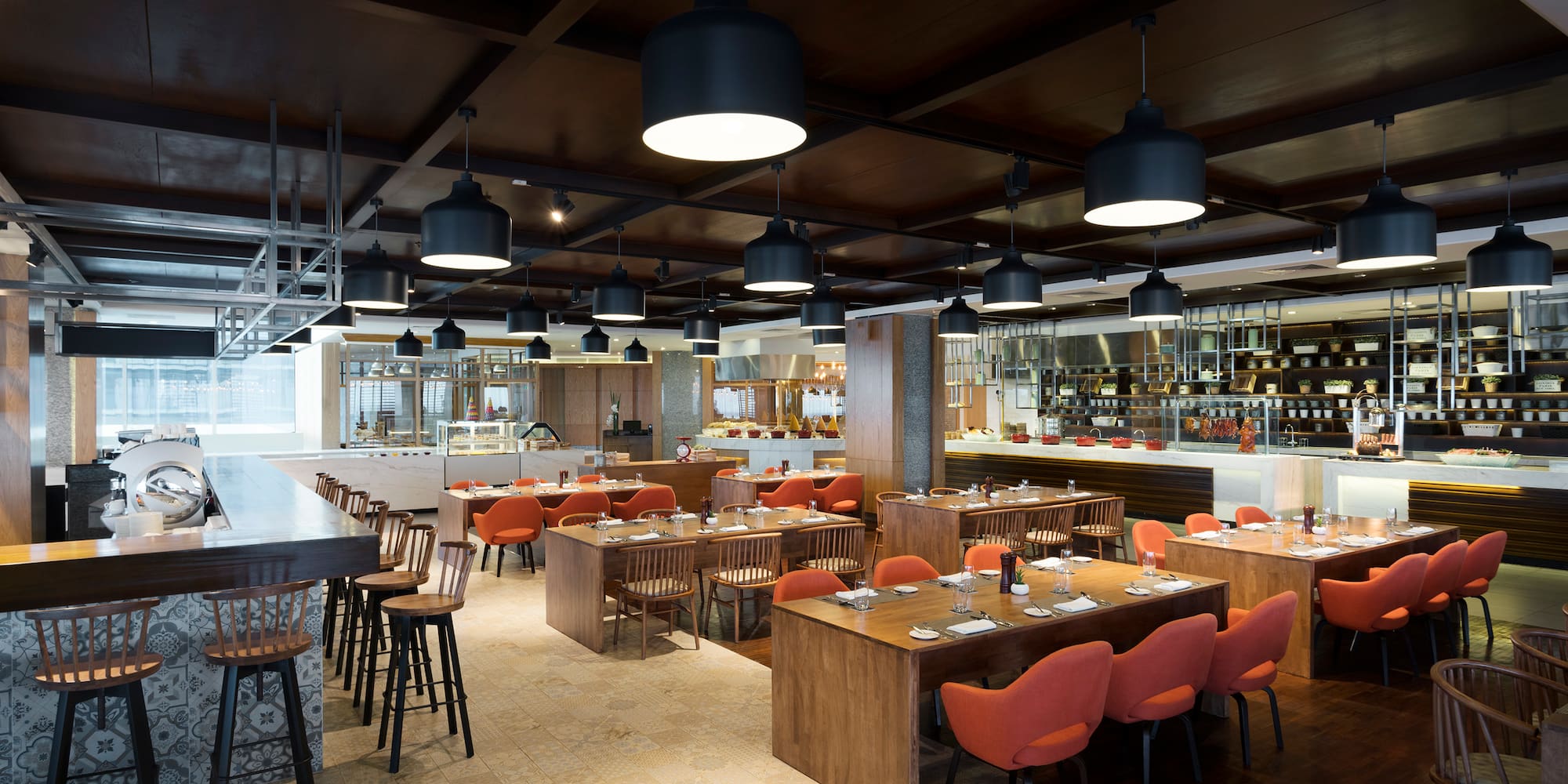 a restaurant with tables and chairs