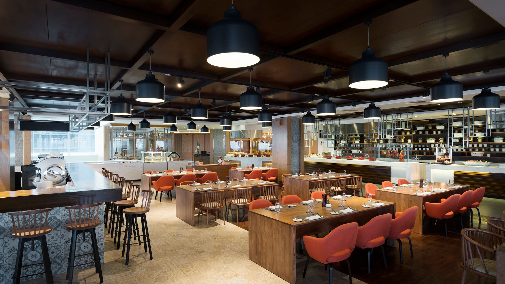 a restaurant with tables and chairs