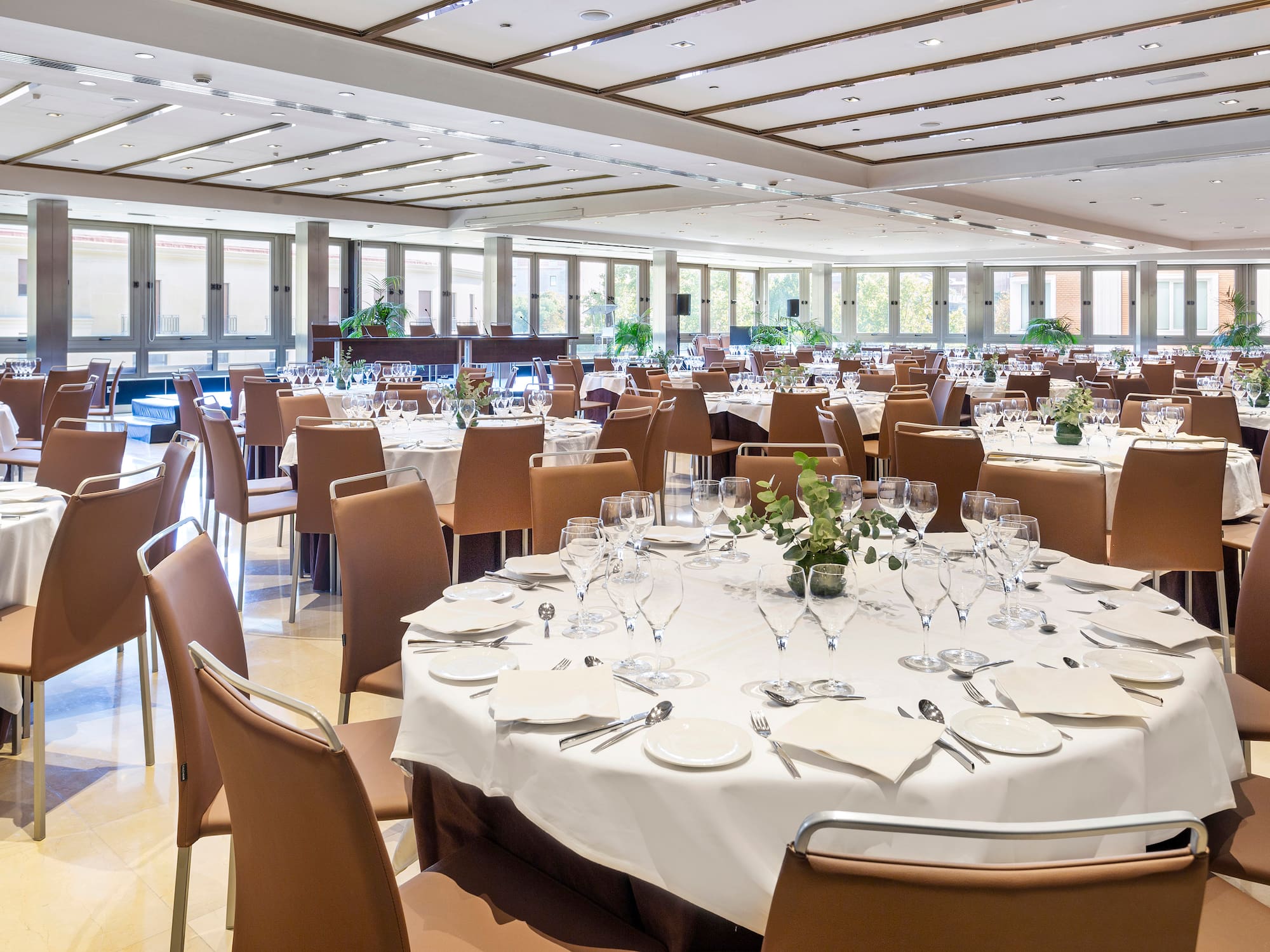 a room with tables and chairs