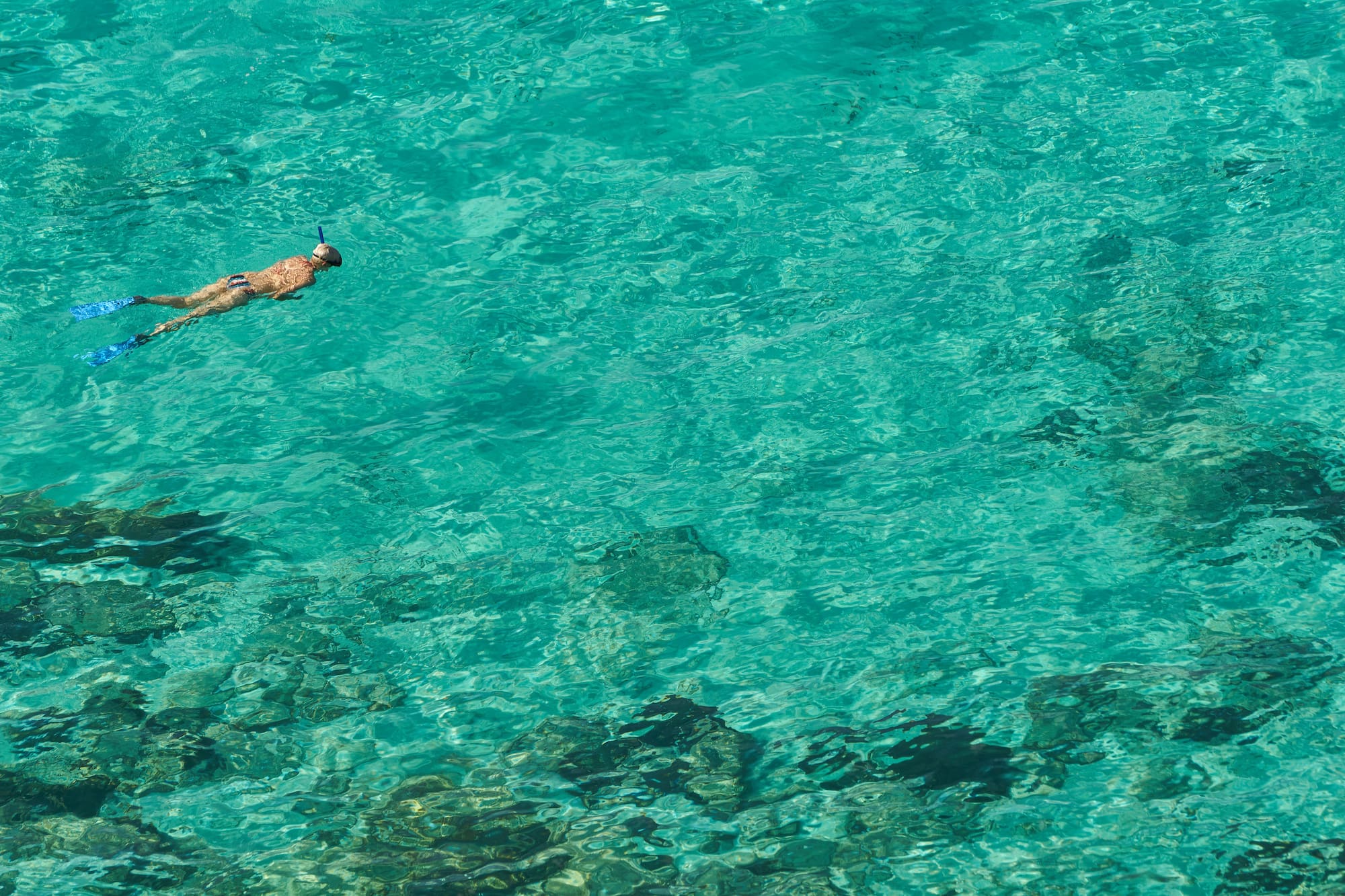 a person swimming in clear water