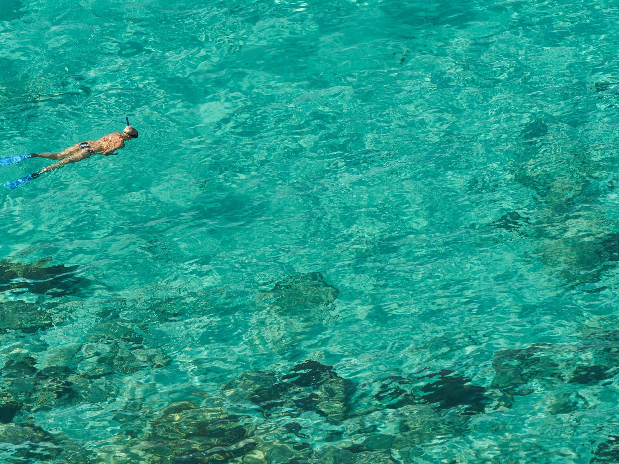 a person swimming in clear water