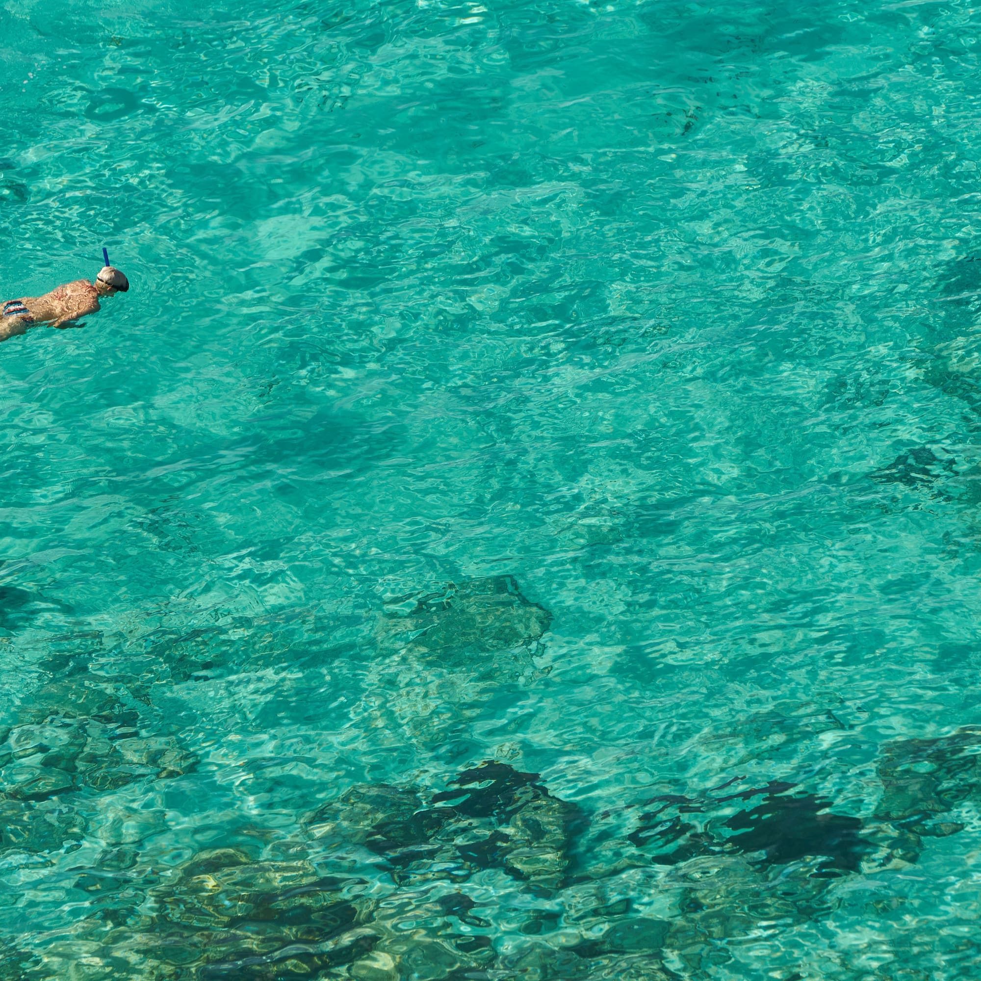 a person swimming in clear water
