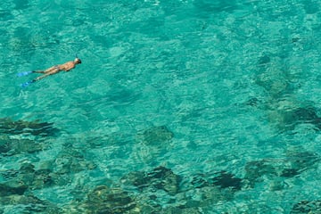 a person swimming in clear water