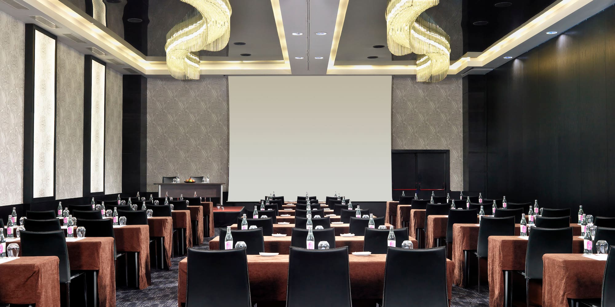 a room with tables and chairs