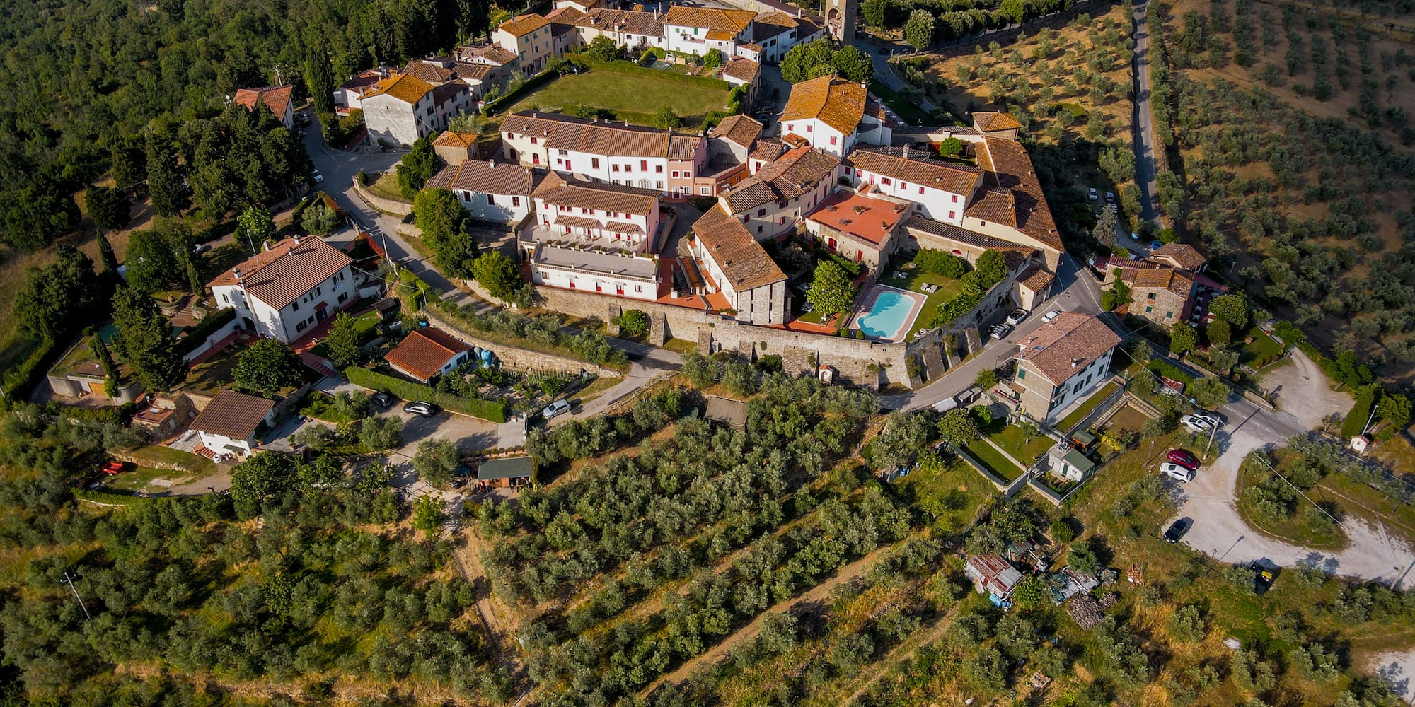 an aerial view of a town