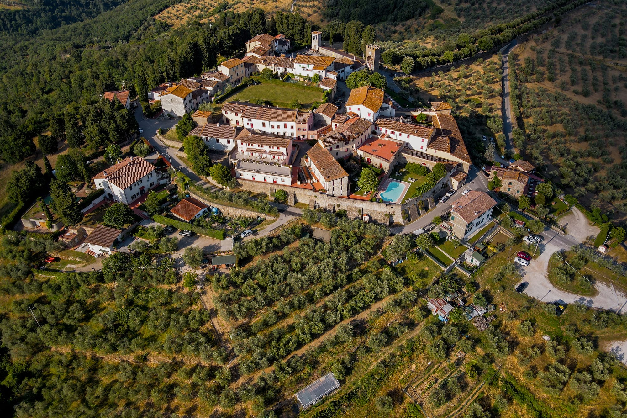 an aerial view of a town