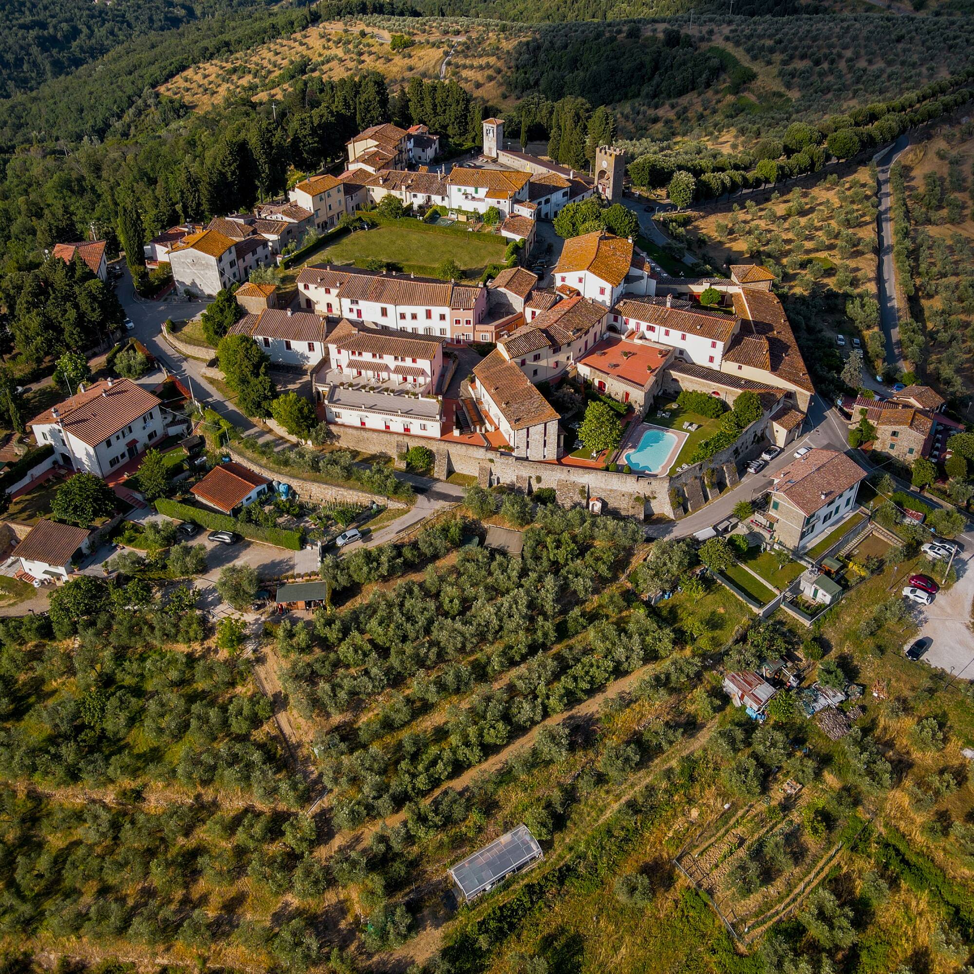 an aerial view of a town