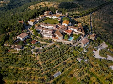 an aerial view of a town
