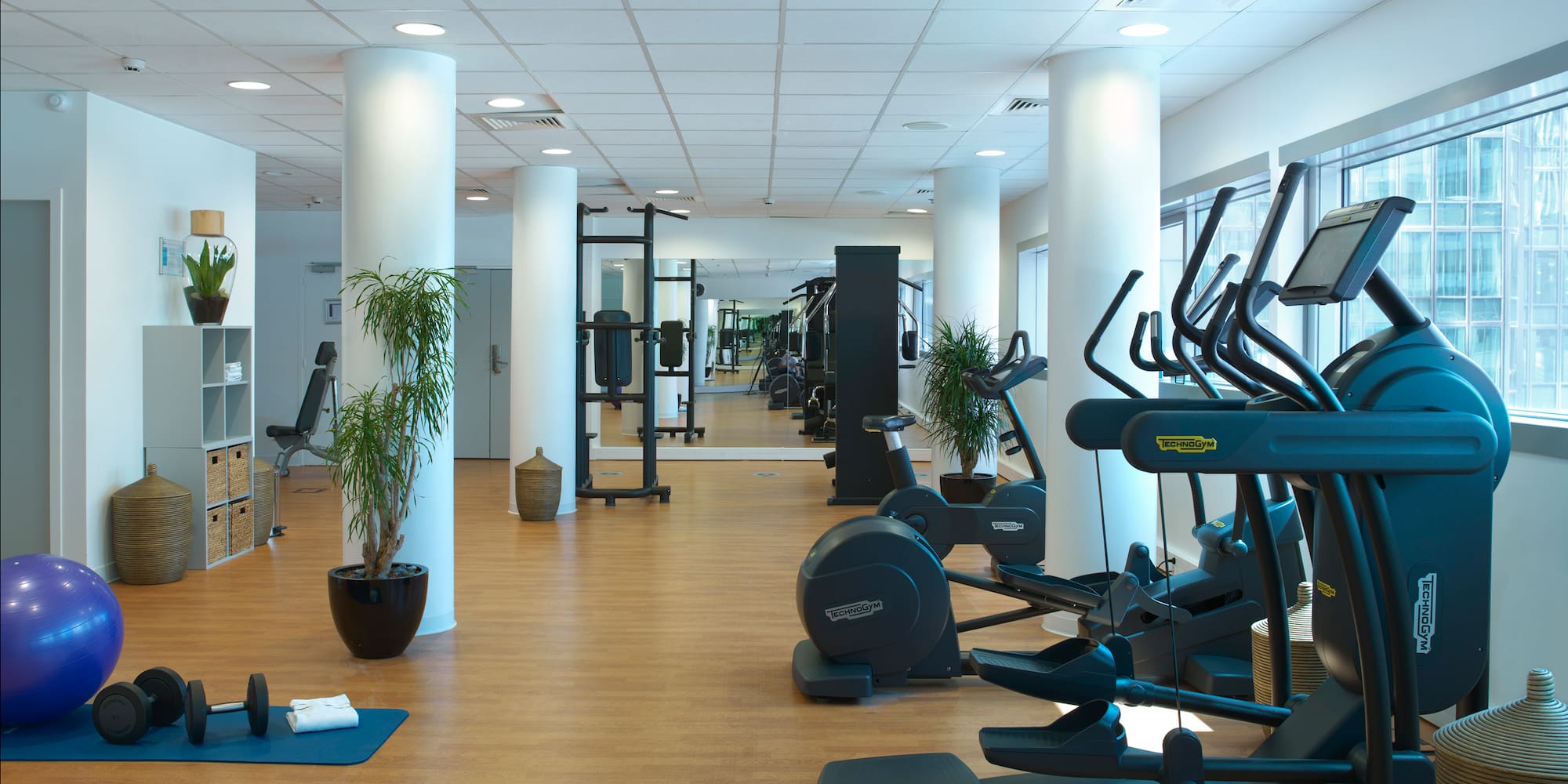 a gym with exercise equipment