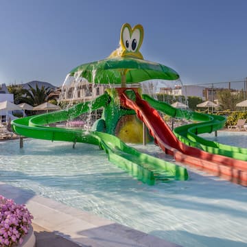 a water slide in a pool
