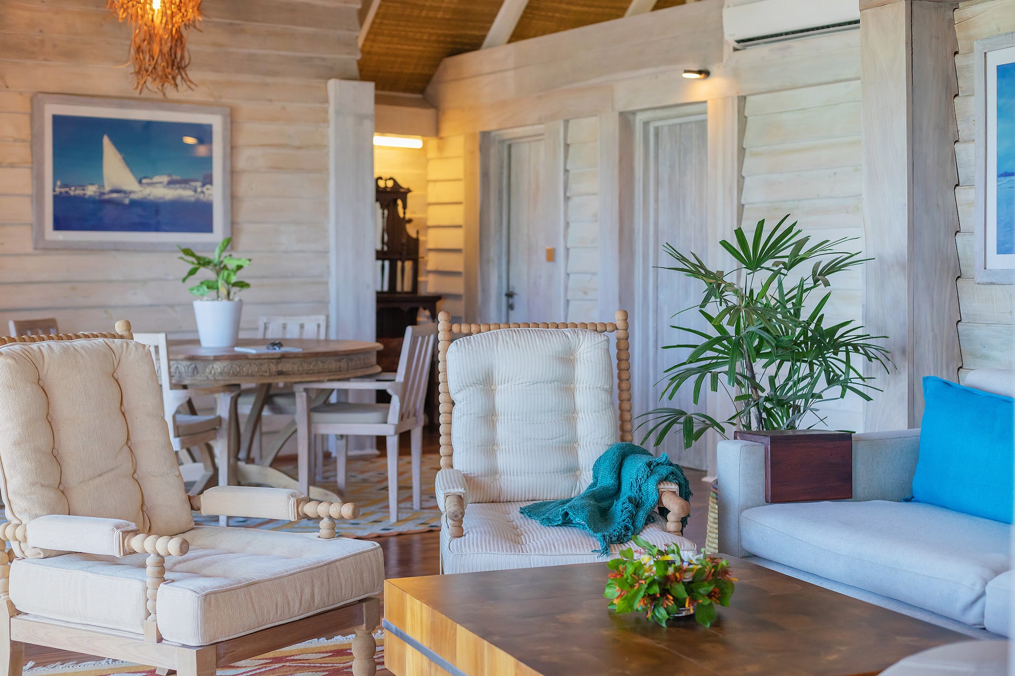 a room with chairs and a table