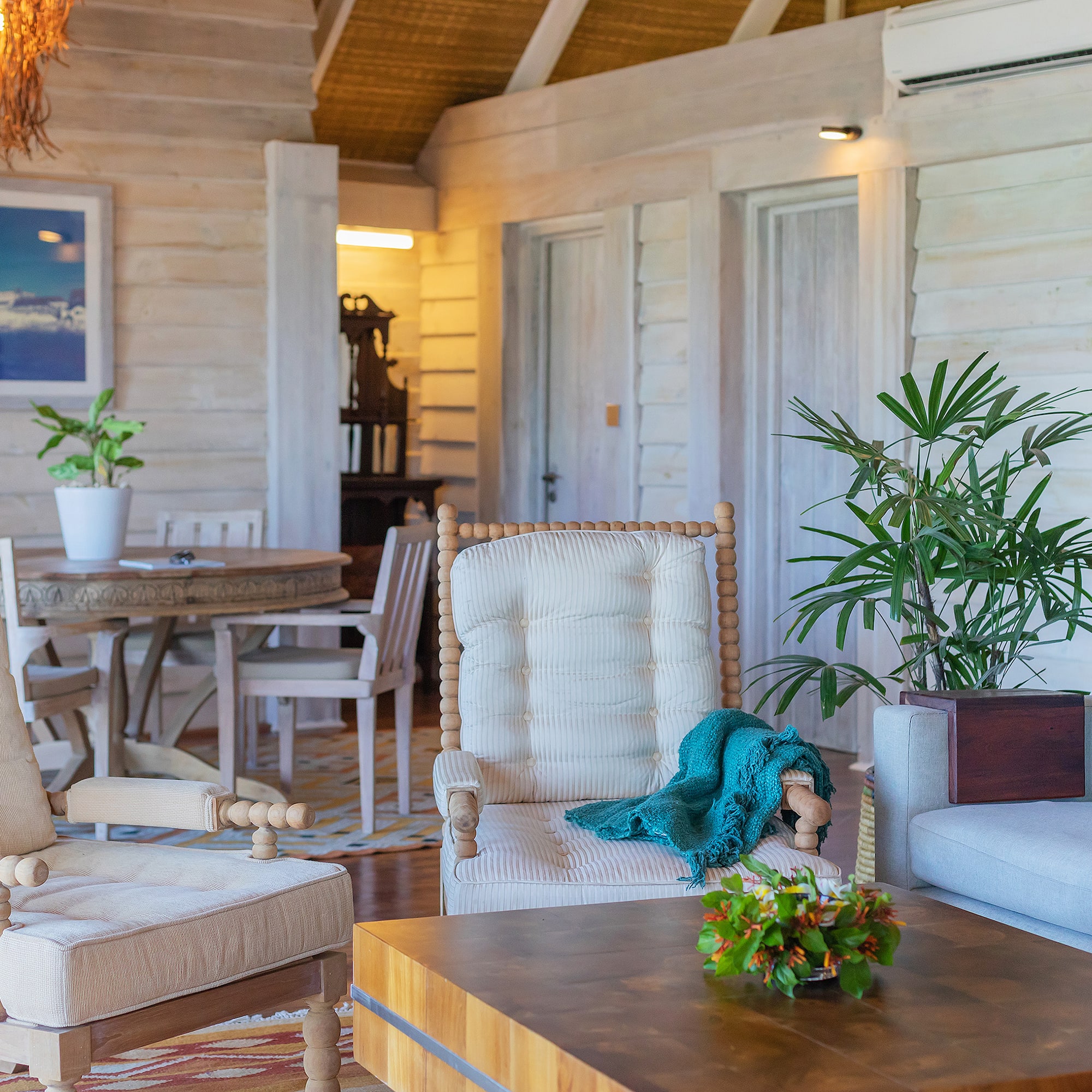 a room with chairs and a table