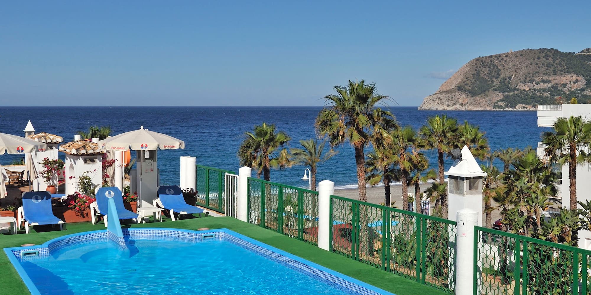 a pool with a slide on it