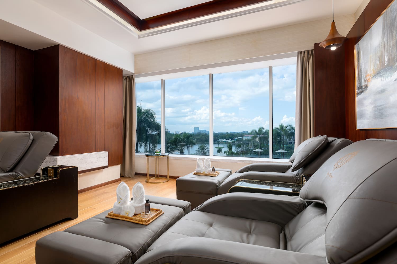 a living room with a large window