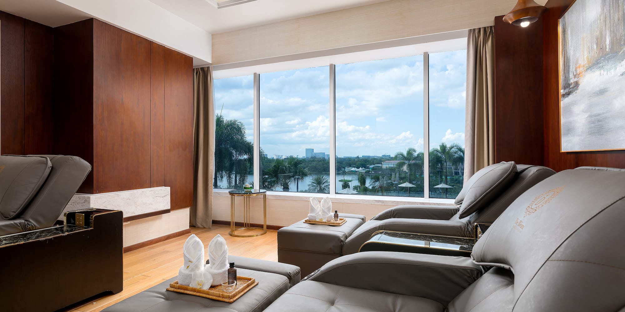 a living room with a large window