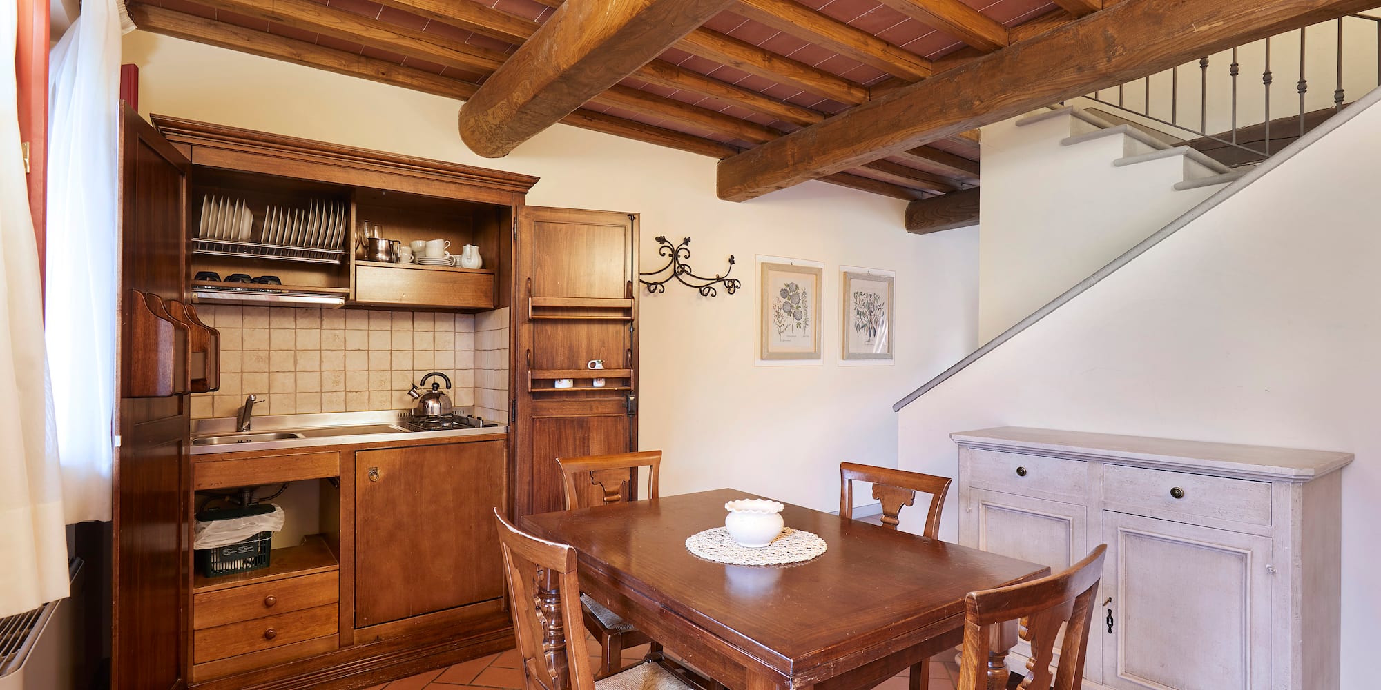 a dining table in a room