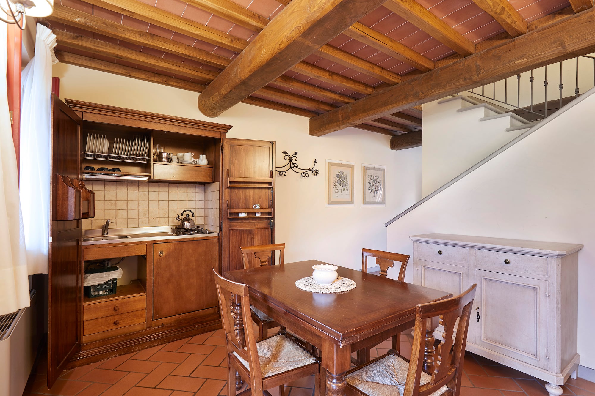 a dining table in a room