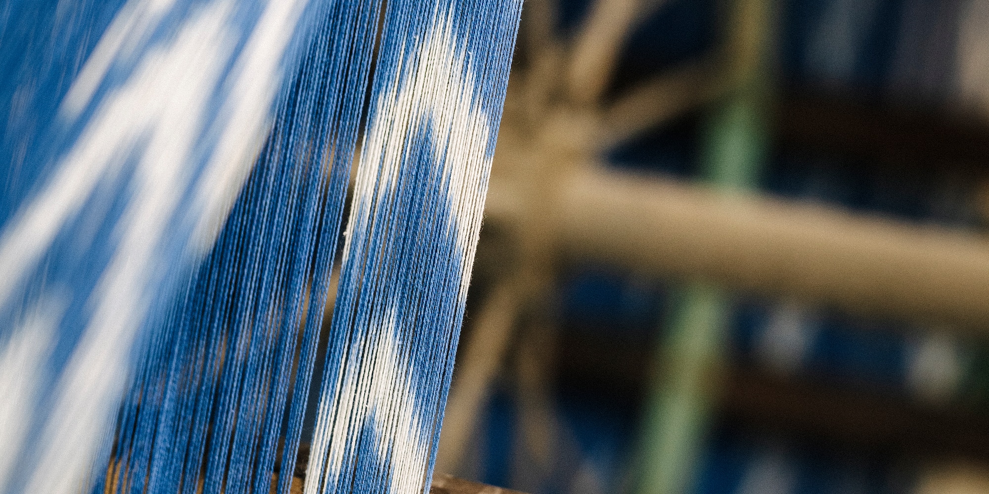 a close up of a blue and white fabric