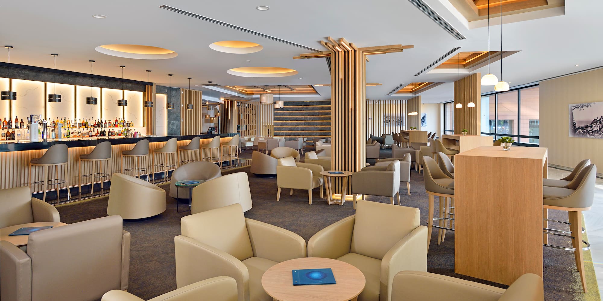 a room with chairs and tables