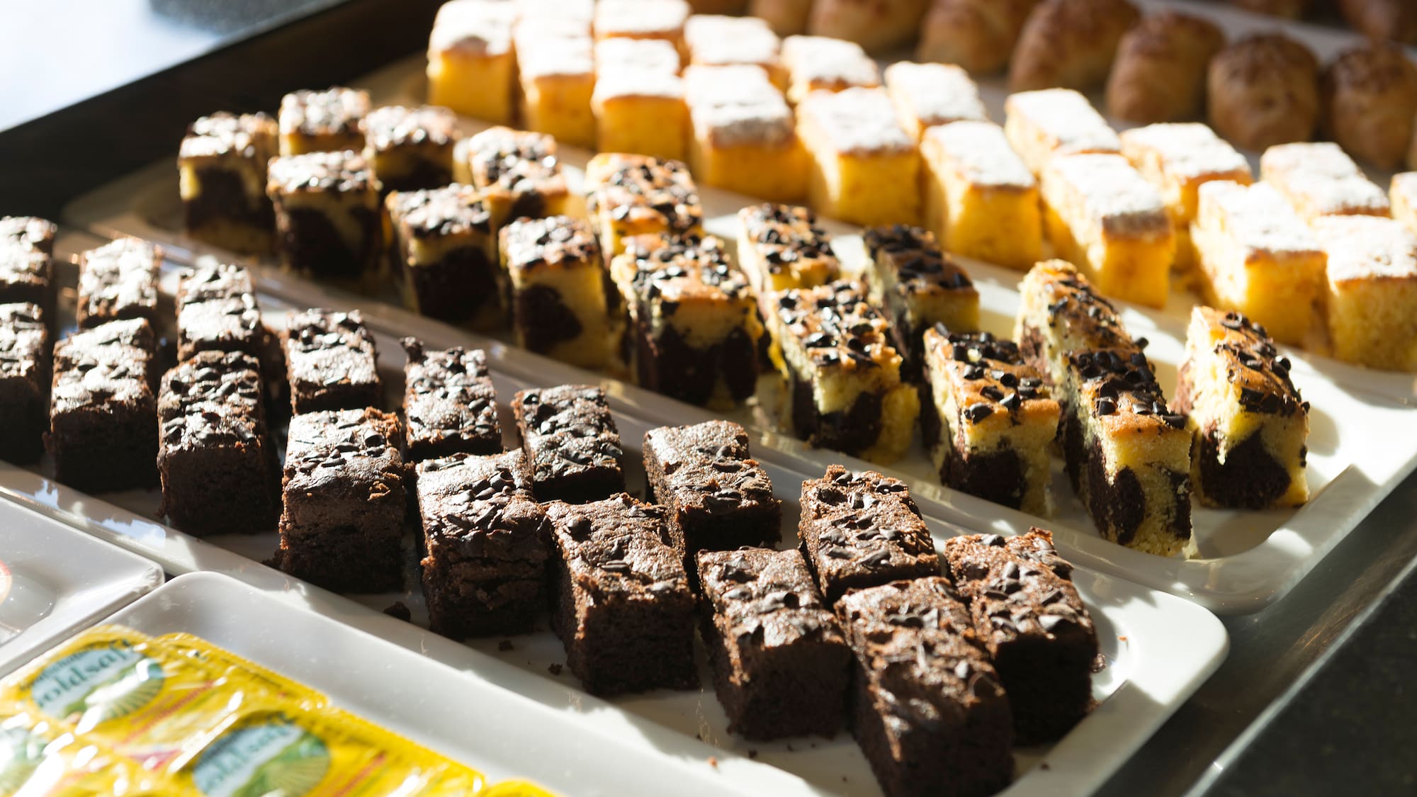 a tray of brownies on a table