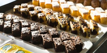 a tray of brownies on a table