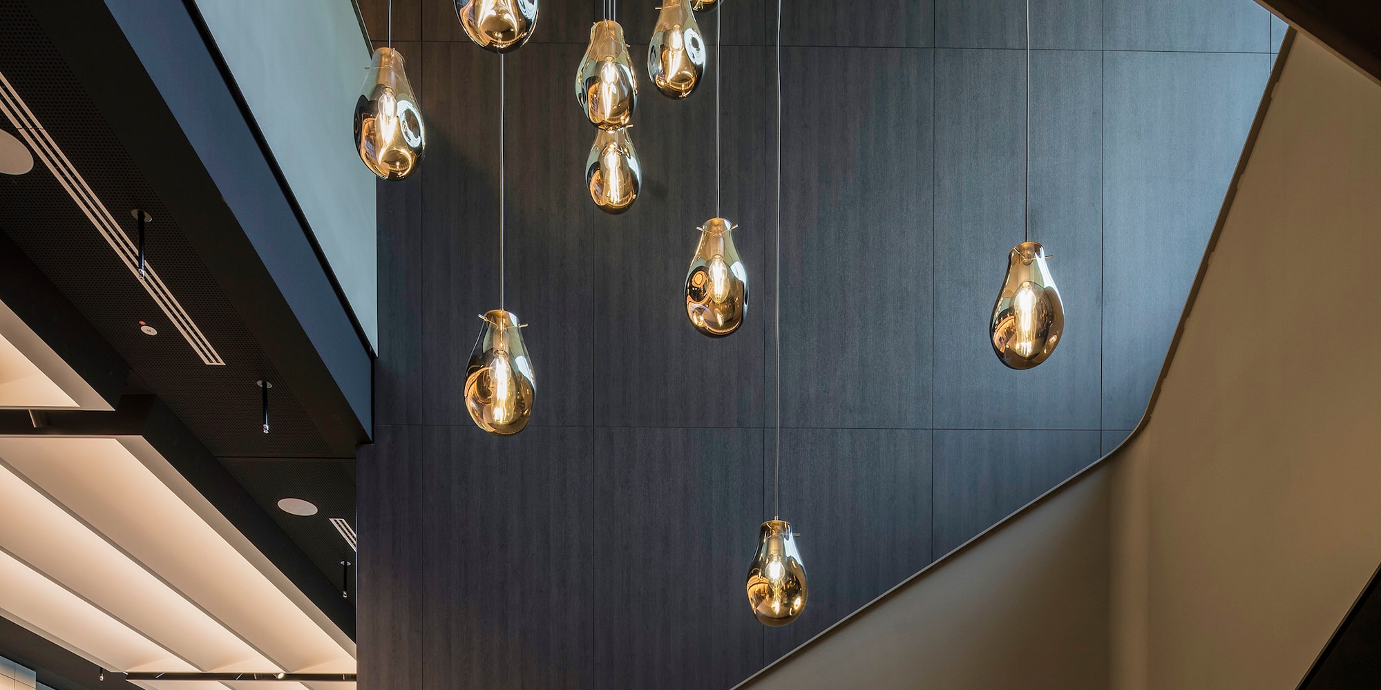 a staircase with lights from it