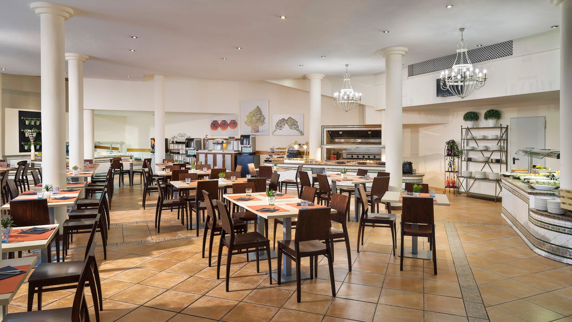 a restaurant with tables and chairs