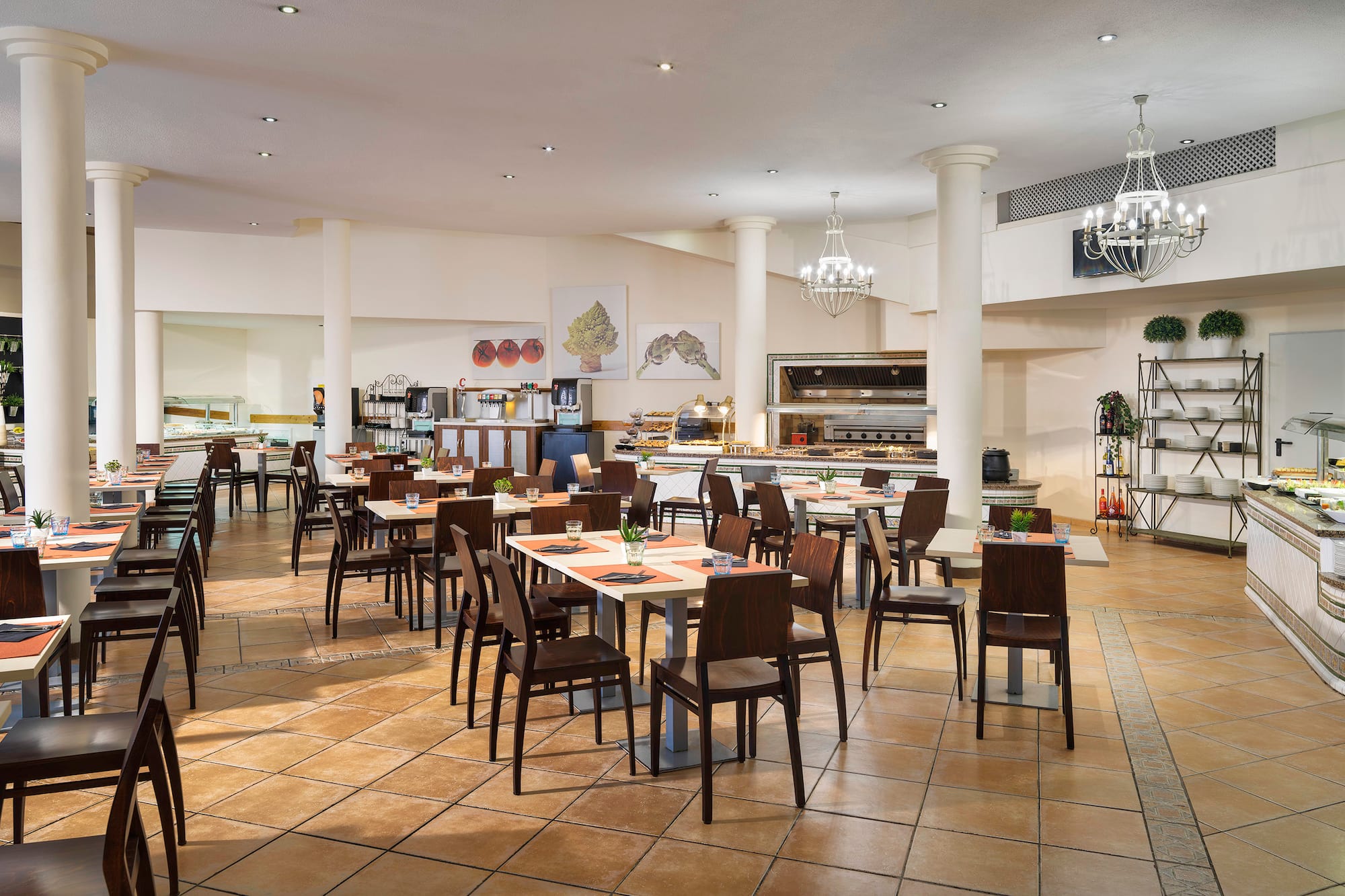 a restaurant with tables and chairs