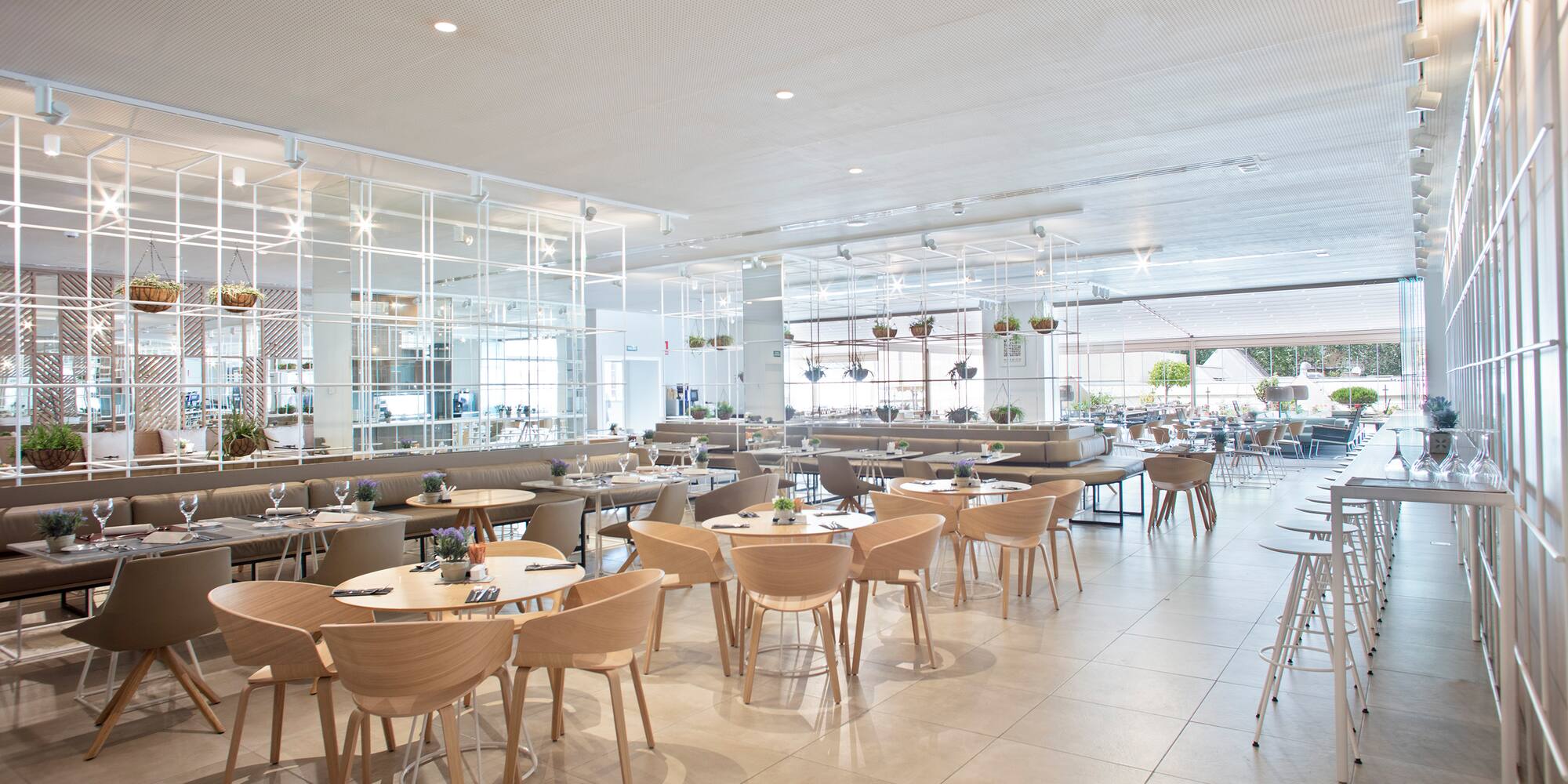 a large room with tables and chairs