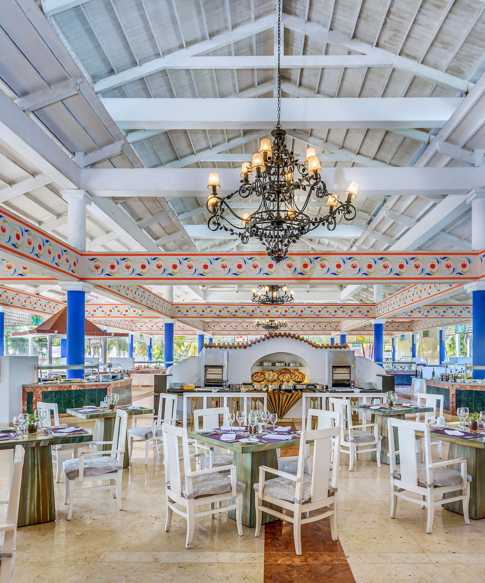 a room with tables and chairs