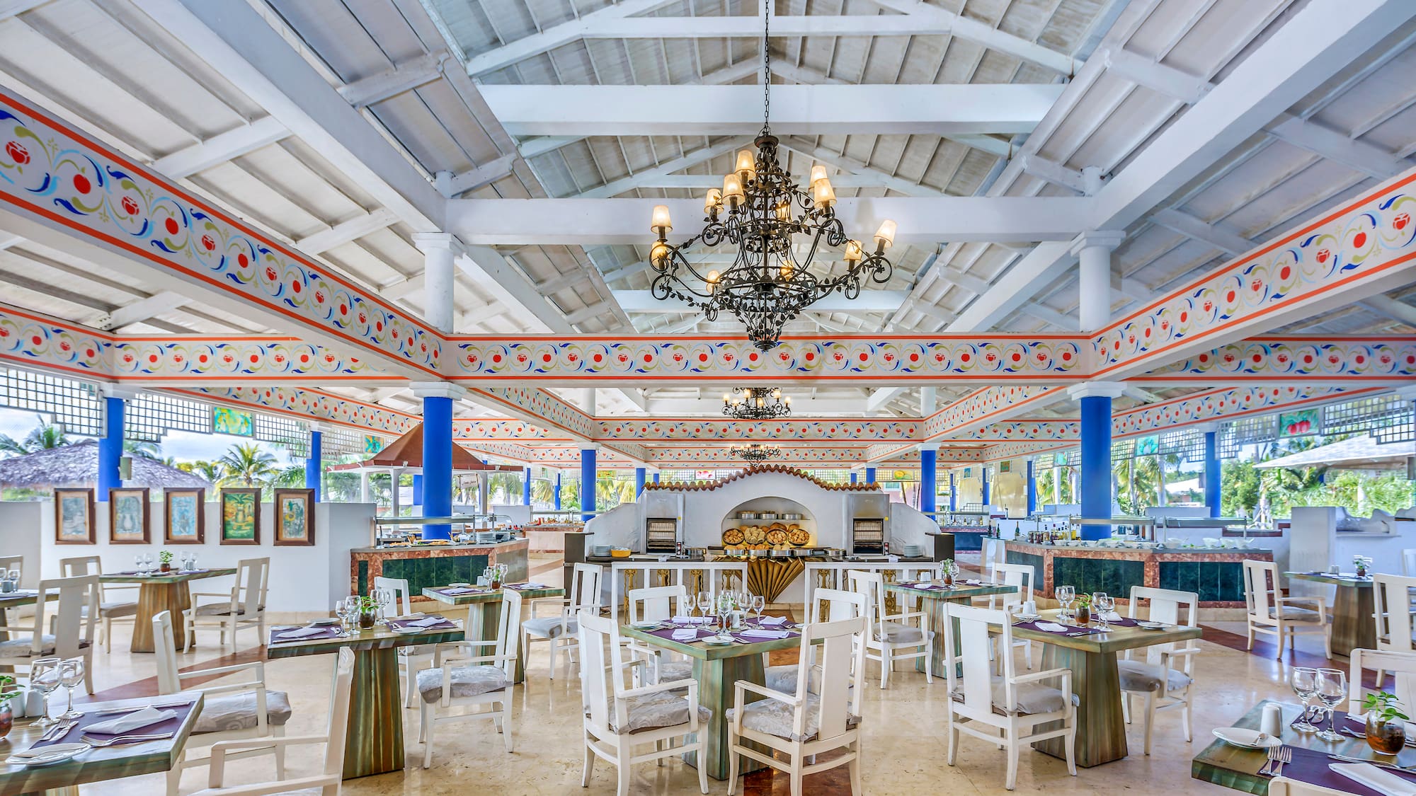 a room with tables and chairs