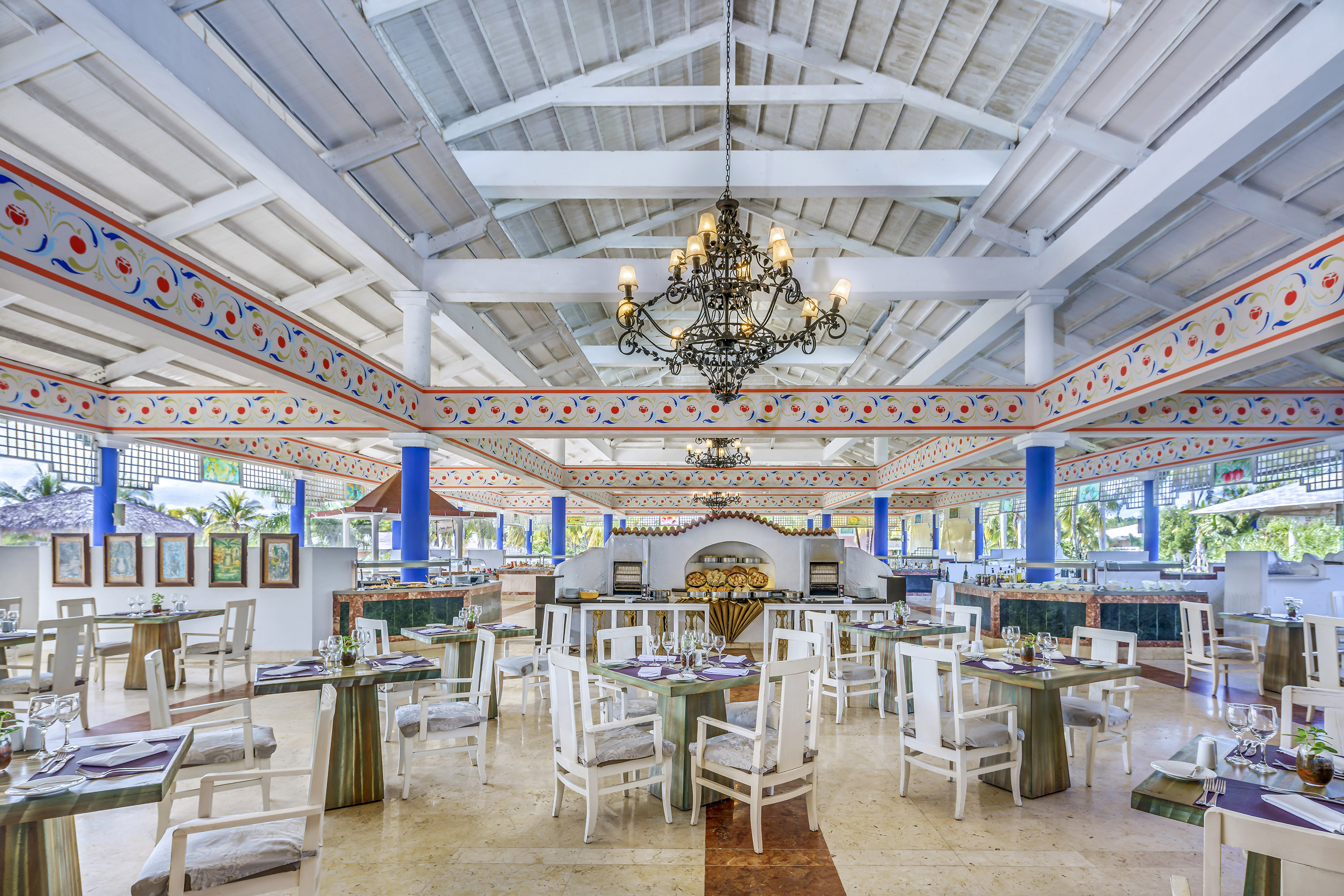 a room with tables and chairs
