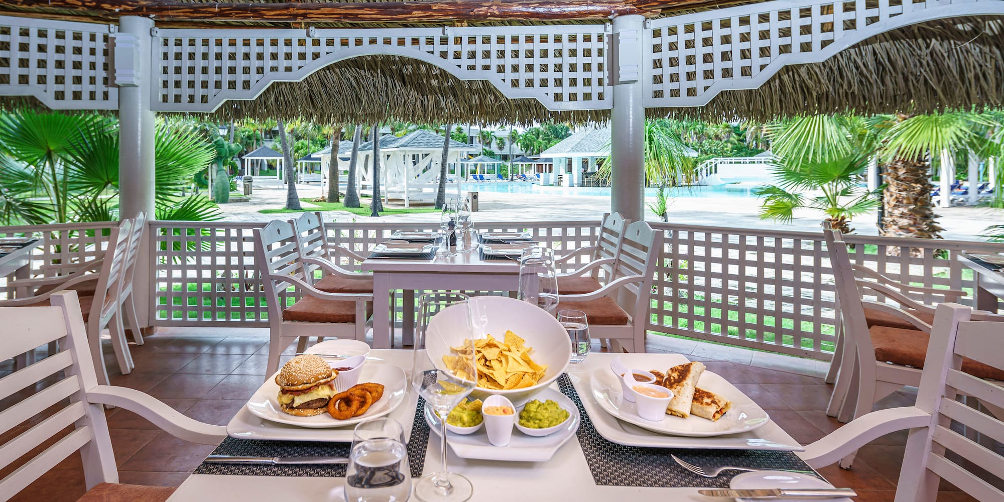 a table with plates of food on it
