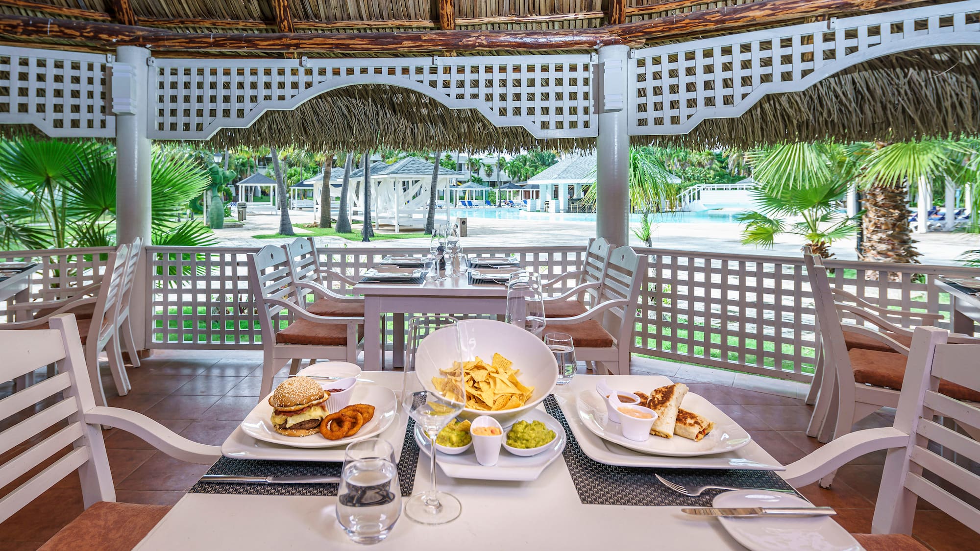 a table with plates of food on it