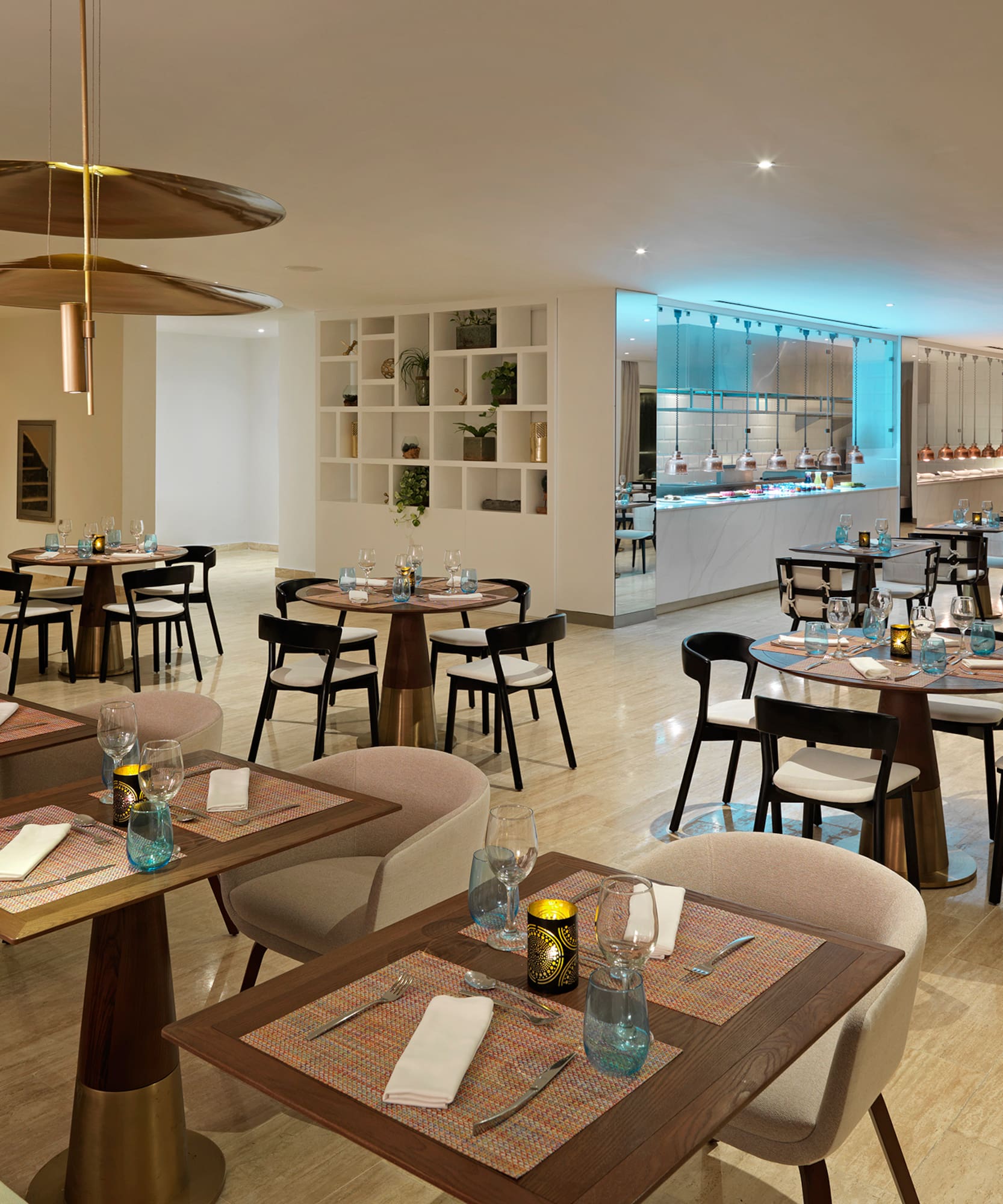 a room with tables and chairs