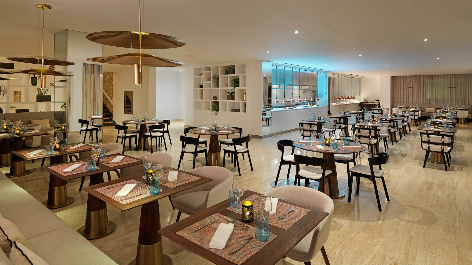 a room with tables and chairs