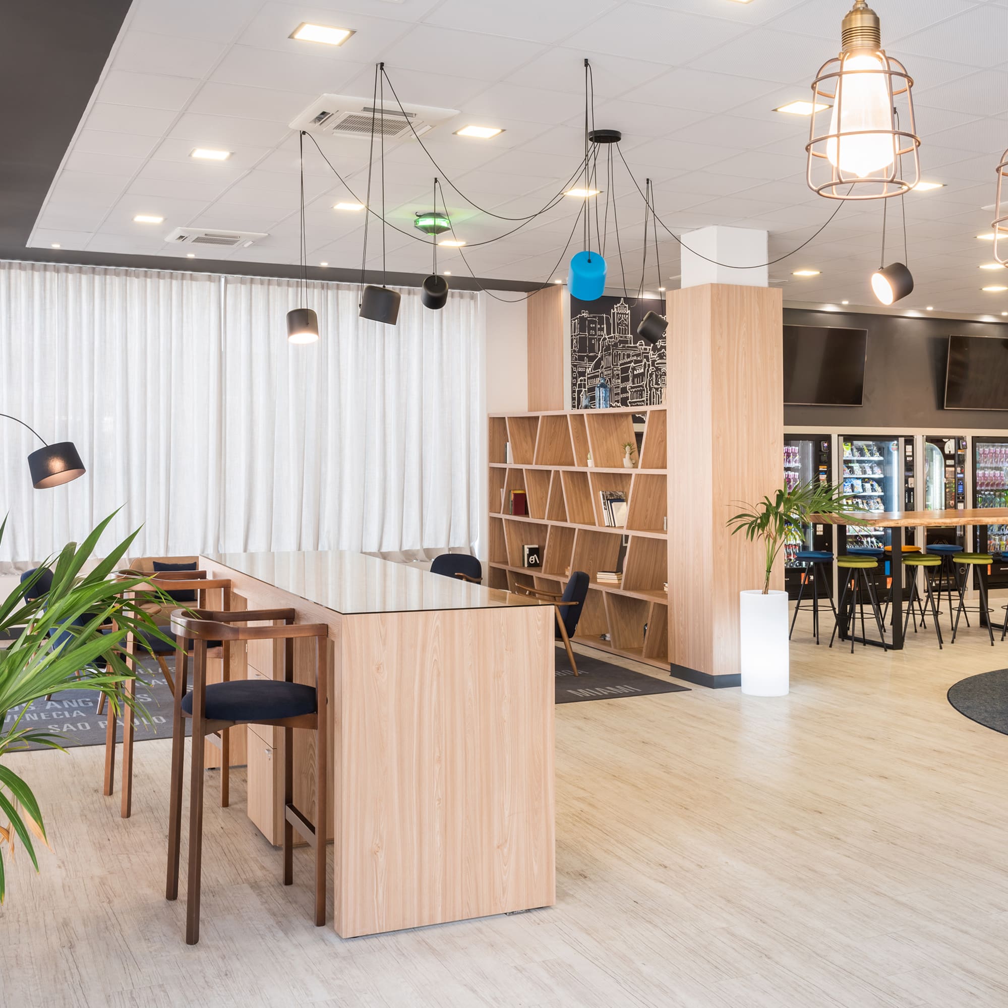 a room with a table and chairs