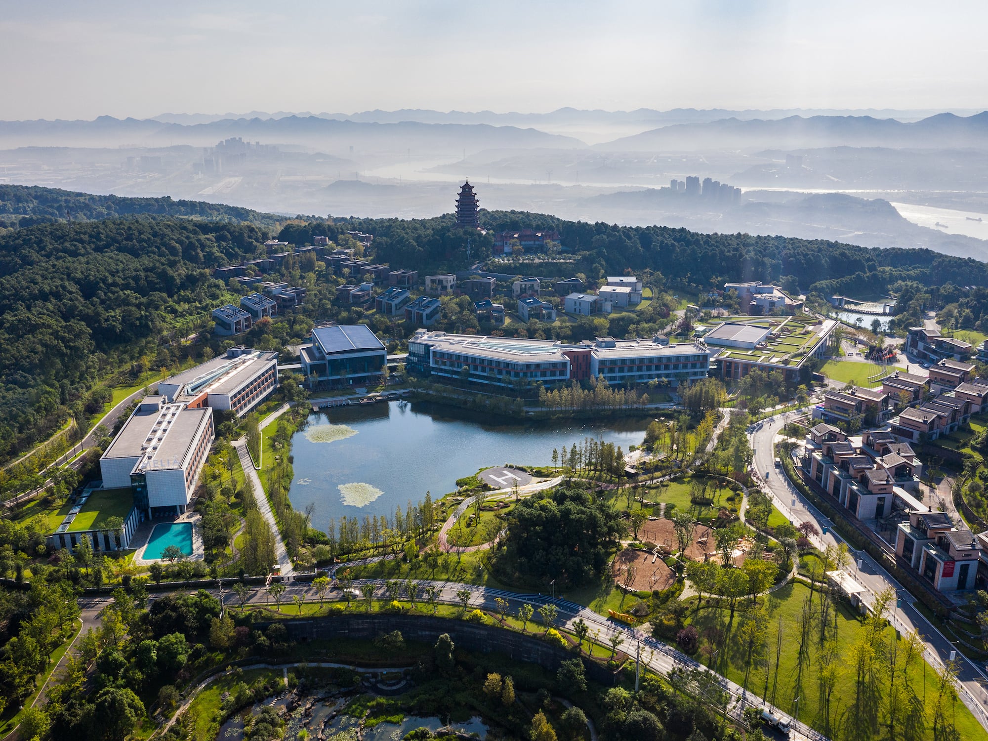 a aerial view of a city