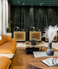 a room with a couch and a table