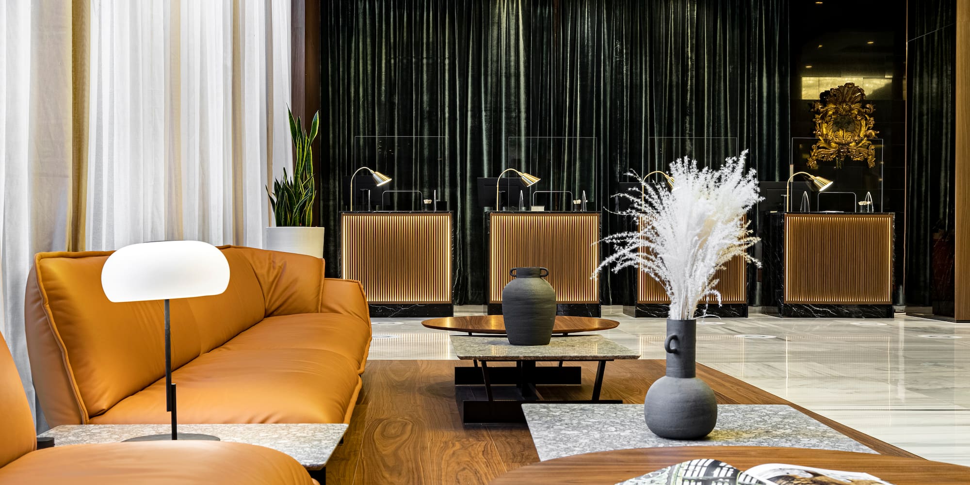 a room with a couch and a table