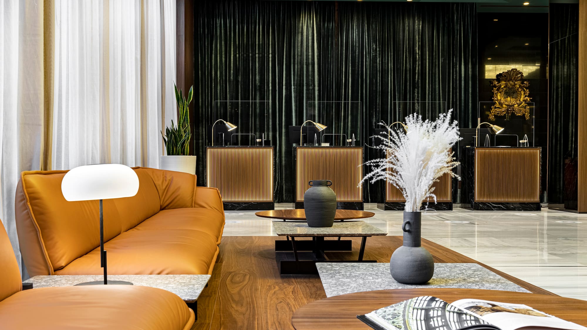 a room with a couch and a table