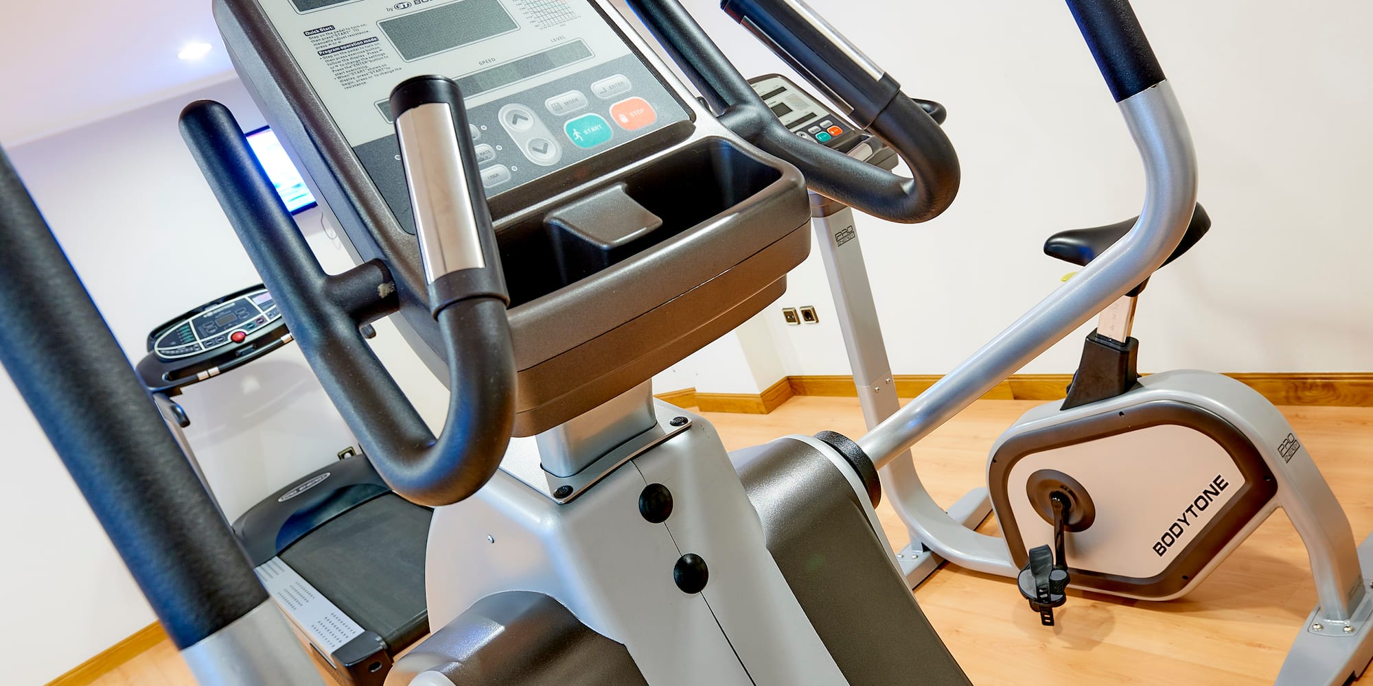 a close up of an exercise bike