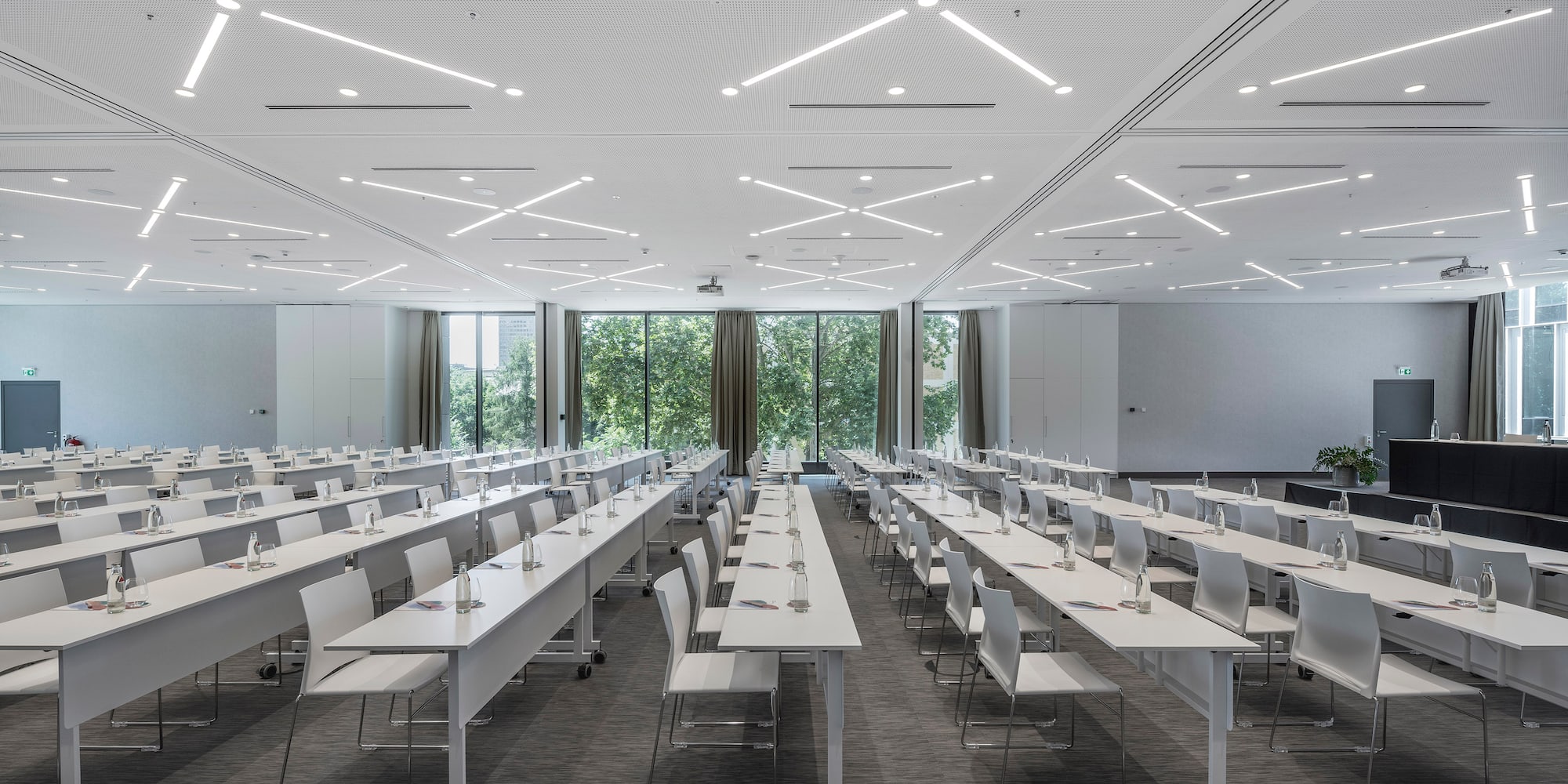 a room with tables and chairs