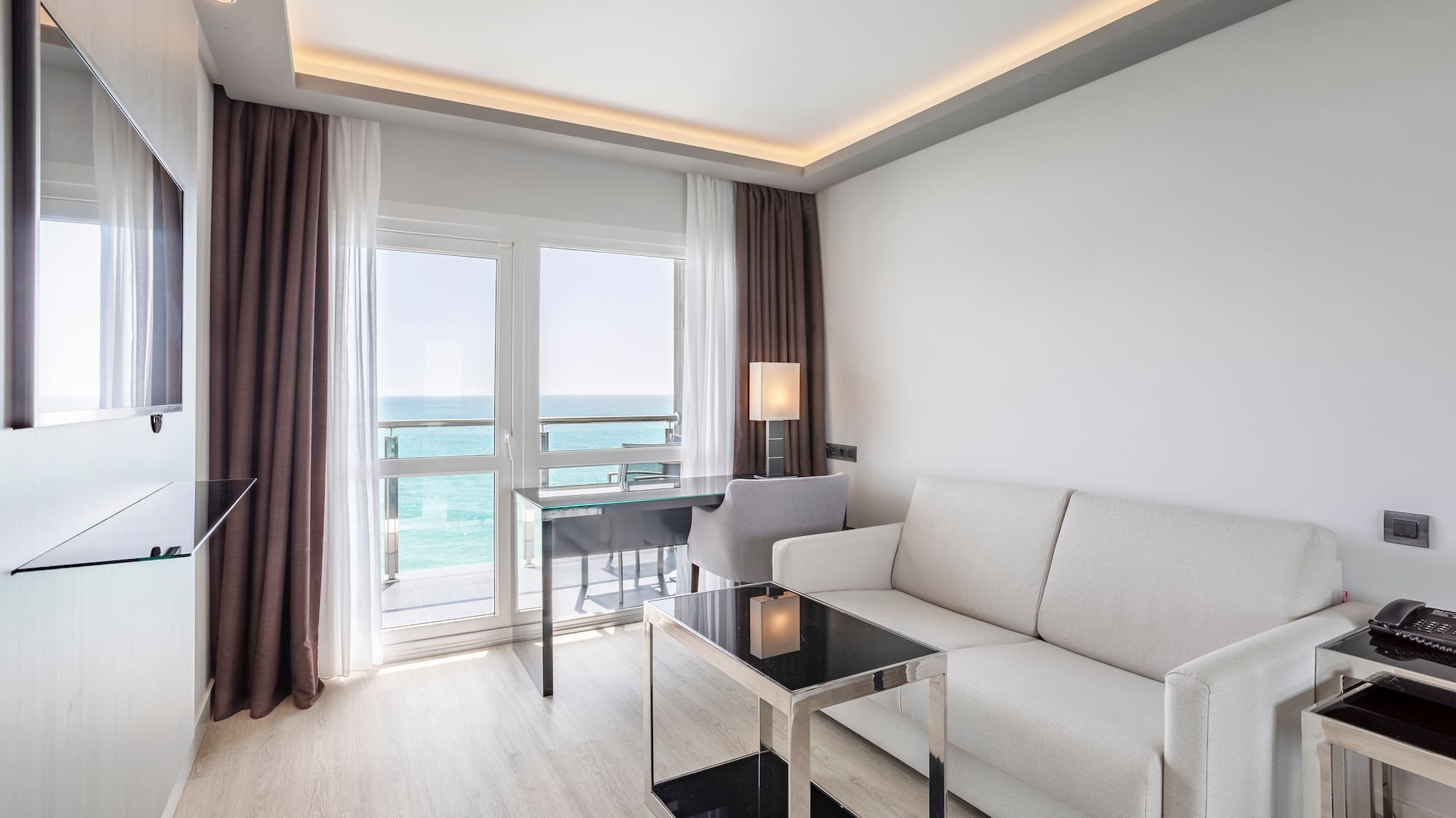 a room with a couch and a table