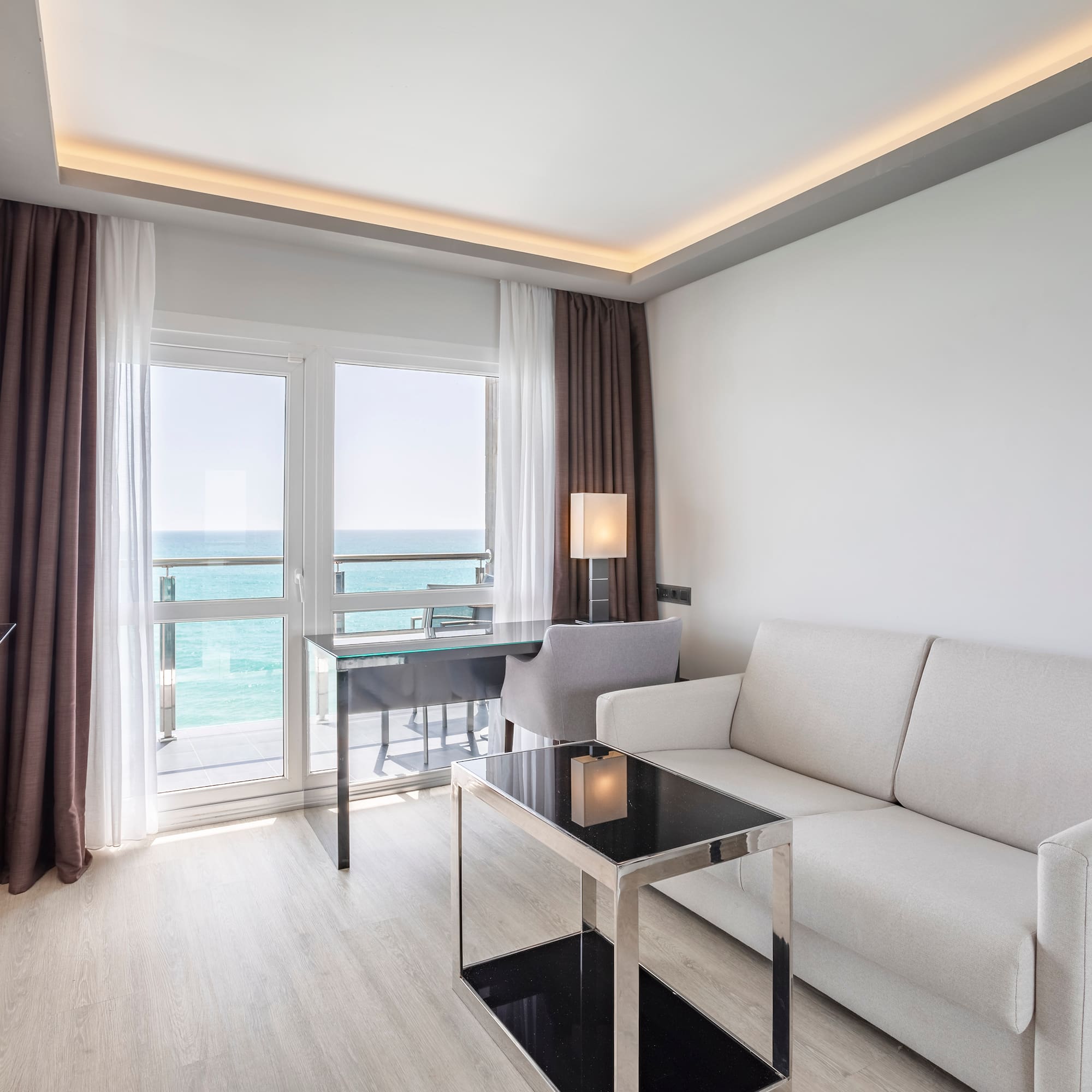 a room with a couch and a table